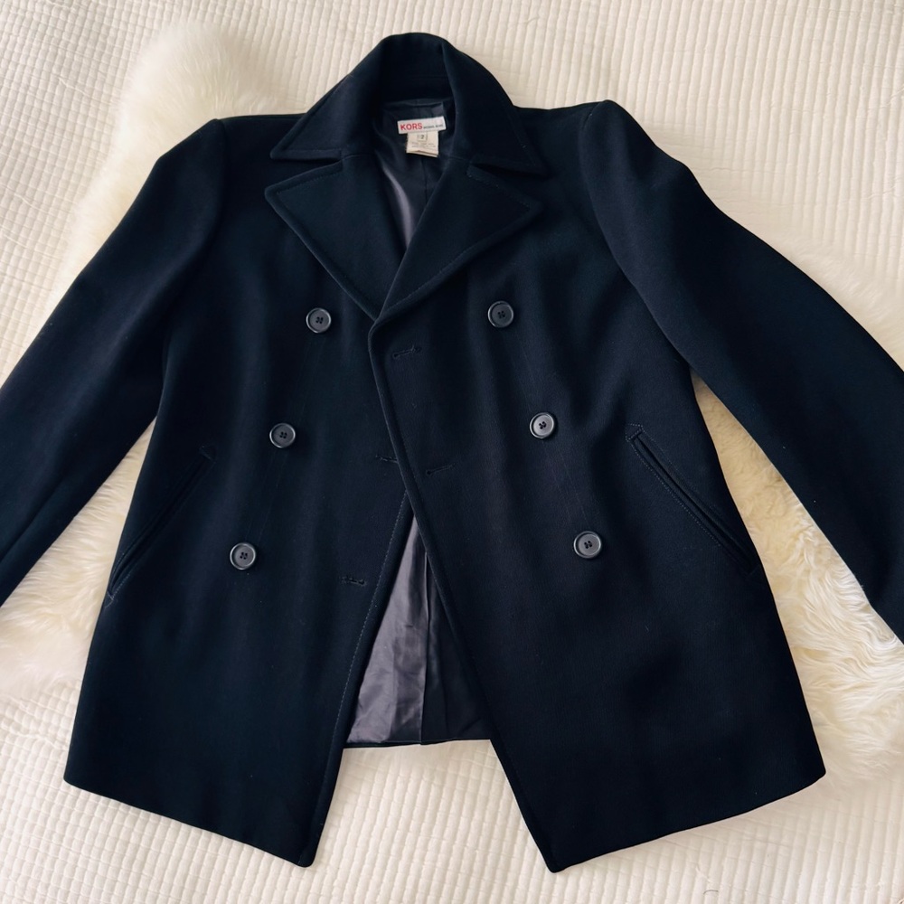 Vintage Kors by Michael Kors Black Double-Breasted Wool Twill Pea Coat/Blazer.